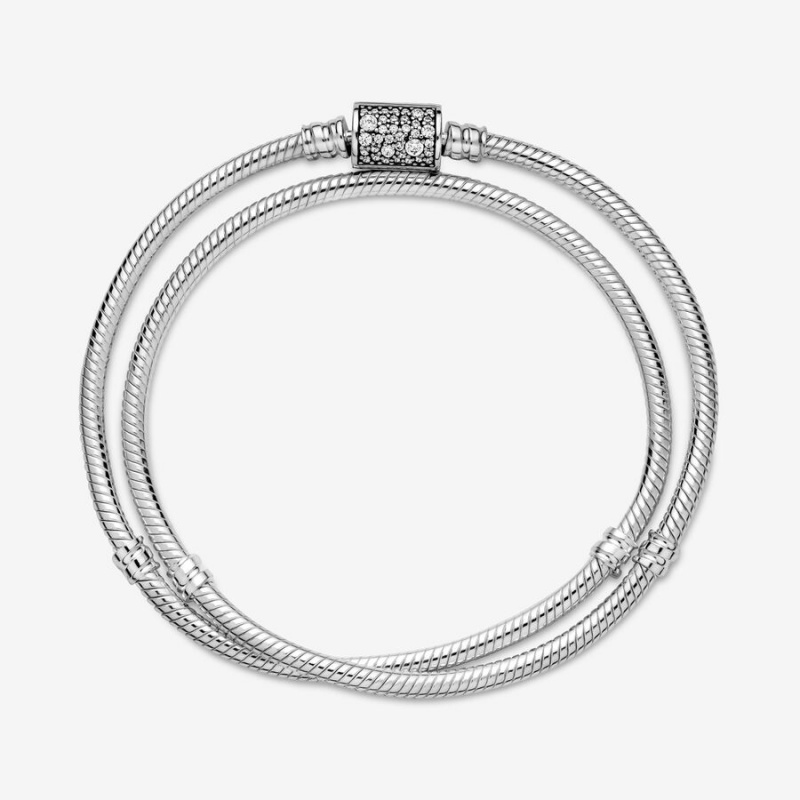 Pandora Moments Double Wrap Barrel Clasp Snake Chain Bracelet/Necklace Sterling Silver | 62854-JQXF