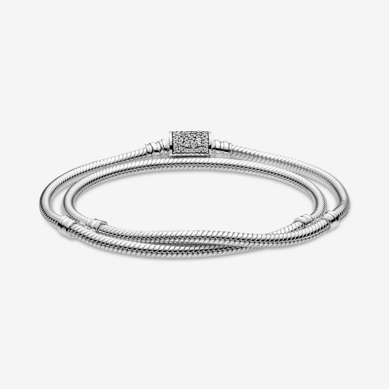 Pandora Moments Double Wrap Barrel Clasp Snake Chain Bracelet/Necklace Sterling Silver | 62854-JQXF