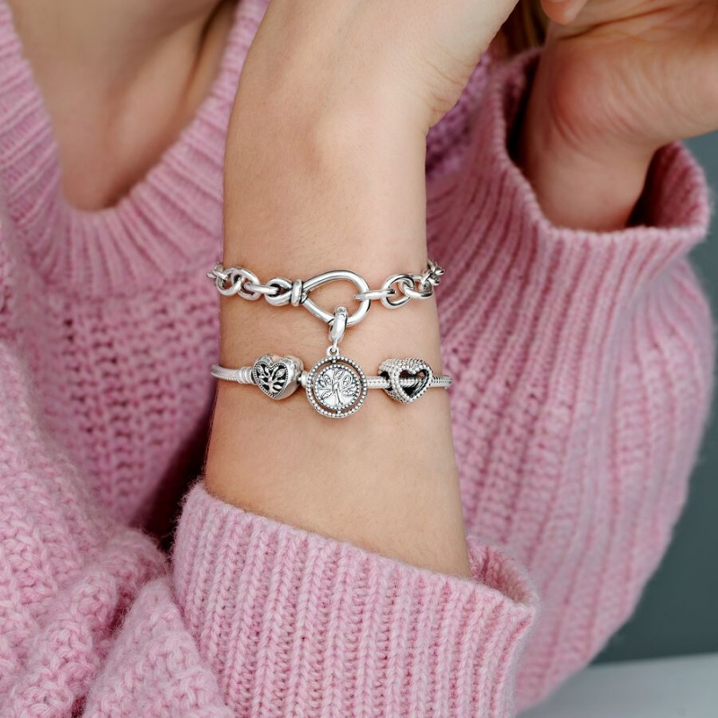 Pandora Moments Family Tree Heart Clasp Snake Chain Bracelet Sterling Silver | 87940-AEDX