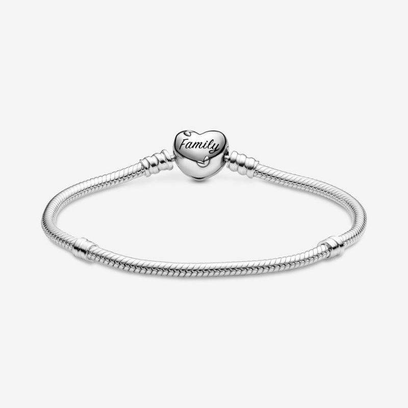 Pandora Moments Family Tree Heart Clasp Snake Chain Bracelet Sterling Silver | 87940-AEDX