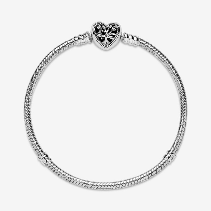 Pandora Moments Family Tree Heart Clasp Snake Chain Bracelet Sterling Silver | 87940-AEDX