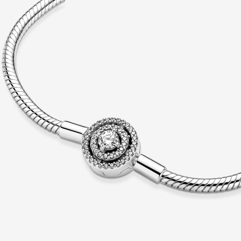 Pandora Moments Halo Snake Chain Bracelet Sterling Silver | 39720-DIBW