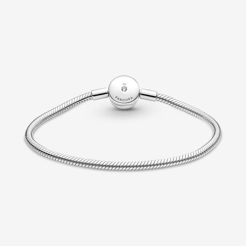 Pandora Moments Halo Snake Chain Bracelet Sterling Silver | 39720-DIBW