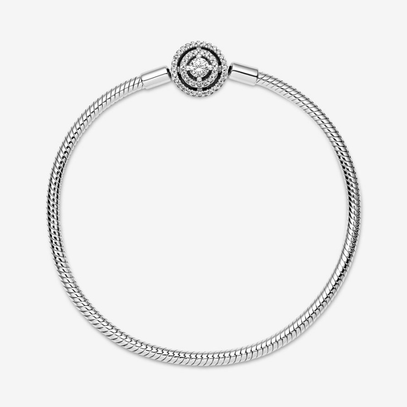 Pandora Moments Halo Snake Chain Bracelet Sterling Silver | 39720-DIBW