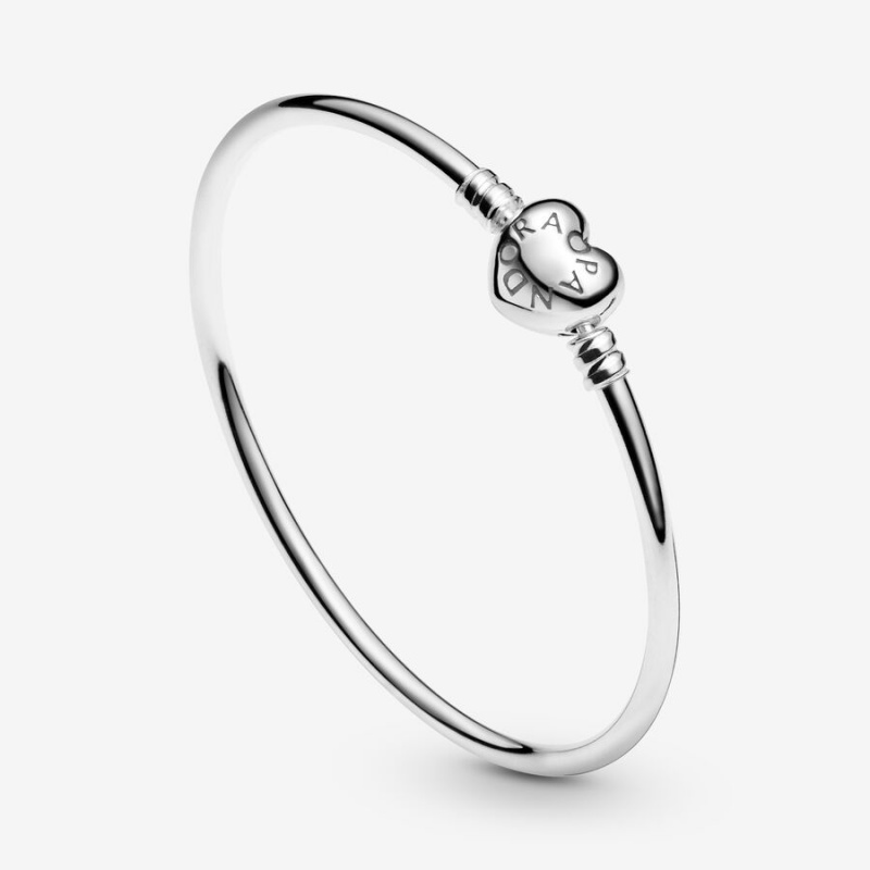 Pandora Moments Heart Clasp Bangle Sterling Silver | 60185-RNGB