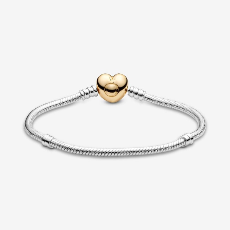 Pandora Moments Heart Clasp Snake Chain Bracelet Two-tone | 14570-SWPN