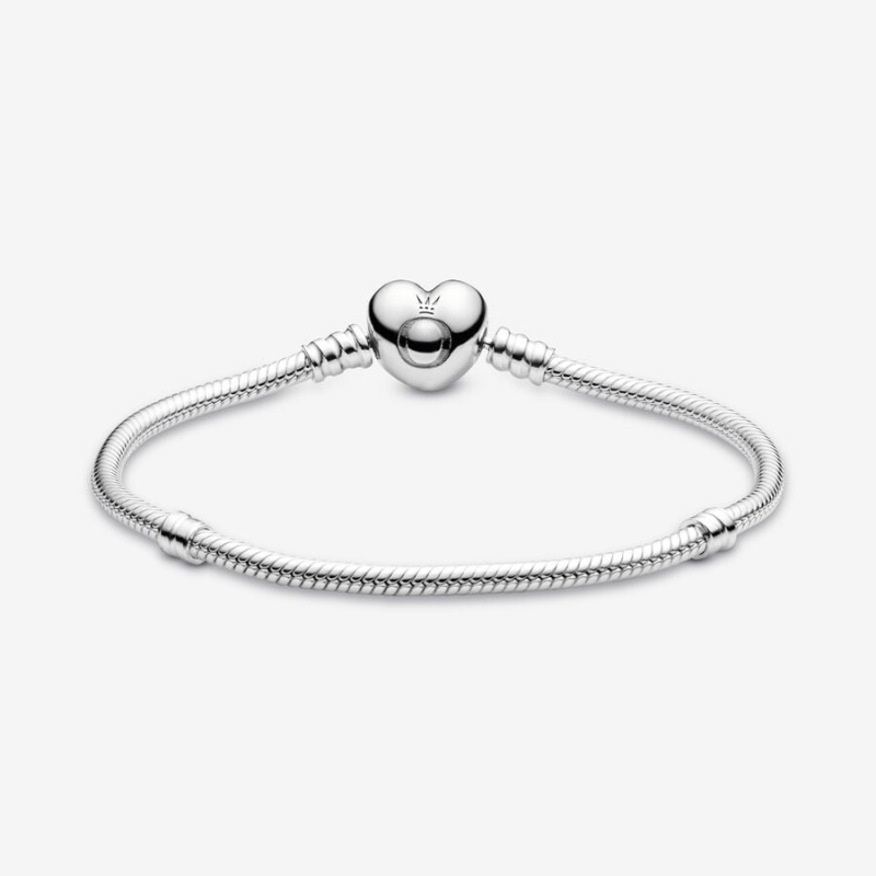 Pandora Moments Heart Clasp Snake Chain Bracelet Sterling Silver | 60841-BNKE