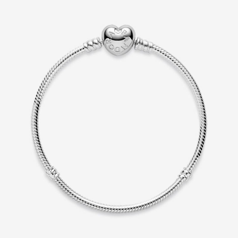 Pandora Moments Heart Clasp Snake Chain Bracelet Sterling Silver | 60841-BNKE