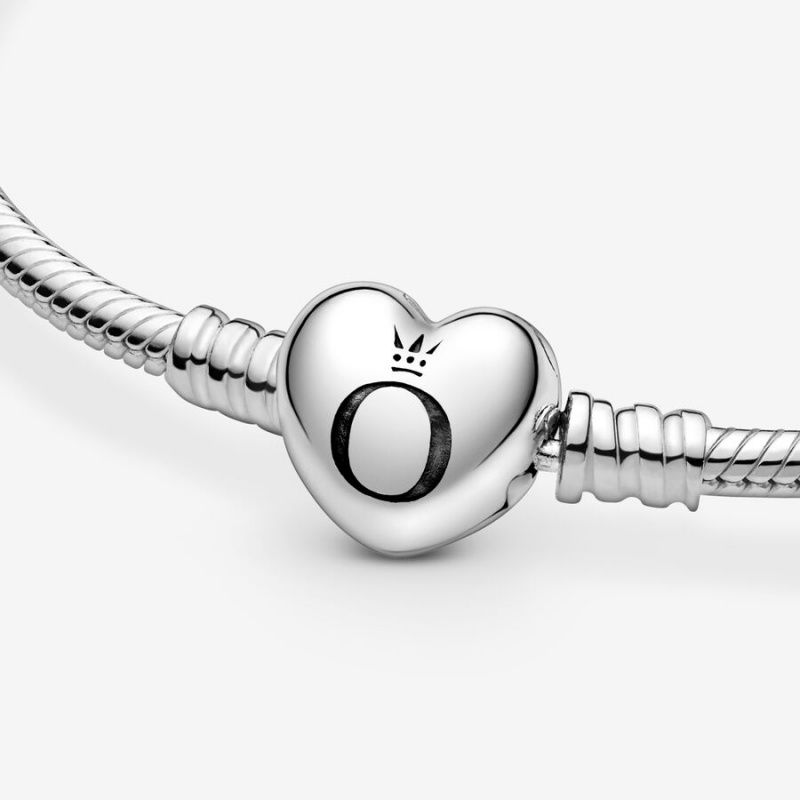 Pandora Moments Heart Clasp Snake Chain Bracelet Sterling Silver | 60841-BNKE