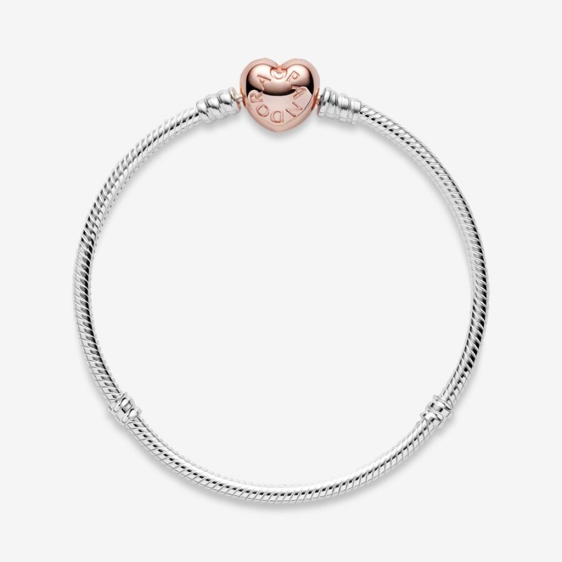 Pandora Moments Heart Clasp Snake Chain Bracelet Two-tone | 58974-HXNR