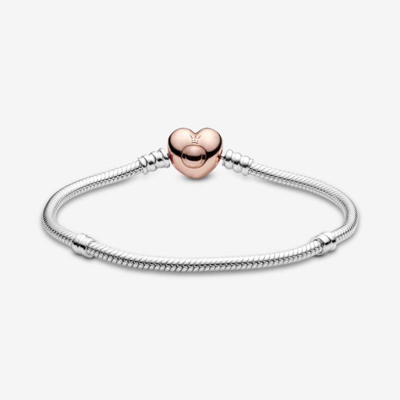 Pandora Moments Heart Clasp Snake Chain Bracelet Two-tone | 58974-HXNR