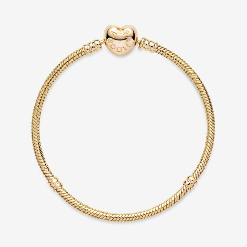 Pandora Moments Heart Clasp Snake Chain Bracelet Gold | 68203-LKXY