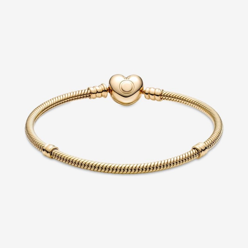 Pandora Moments Heart Clasp Snake Chain Bracelet Gold | 68203-LKXY