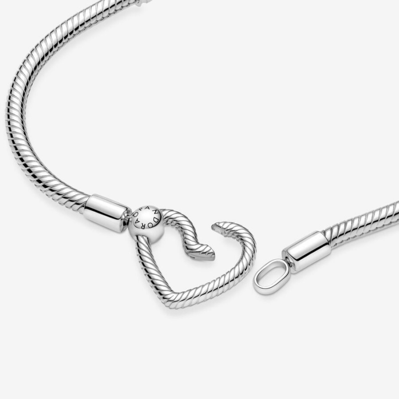 Pandora Moments Heart Closure Snake Chain Bracelet Sterling Silver | 35978-DXCK