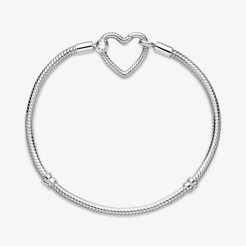 Pandora Moments Heart Closure Snake Chain Bracelet Sterling Silver | 35978-DXCK