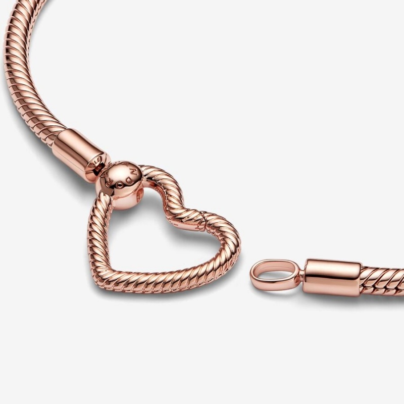 Pandora Moments Heart Closure Snake Chain Bracelet Rose Gold Plated | 19243-UDXF