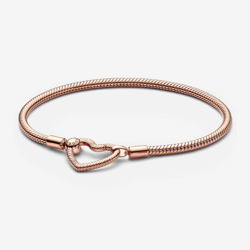 Pandora Moments Heart Closure Snake Chain Bracelet Rose Gold Plated | 19243-UDXF