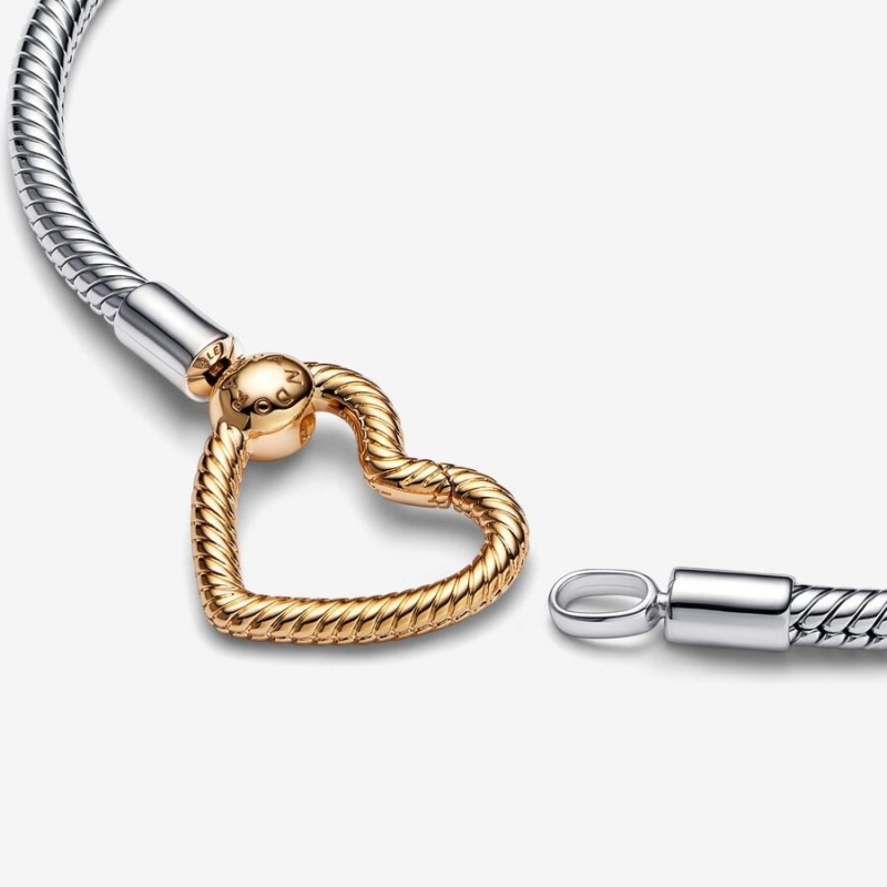 Pandora Moments Heart Closure Snake Chain Bracelet Two-tone | 21978-EAKX