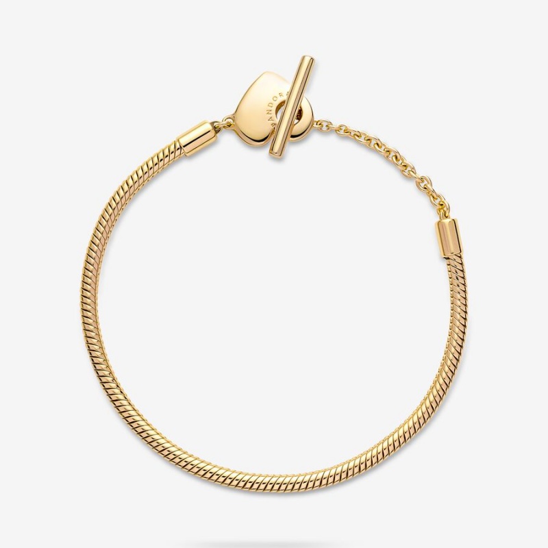 Pandora Moments Heart T-Bar Snake Chain Bracelet Gold Plated | 23750-KNTV