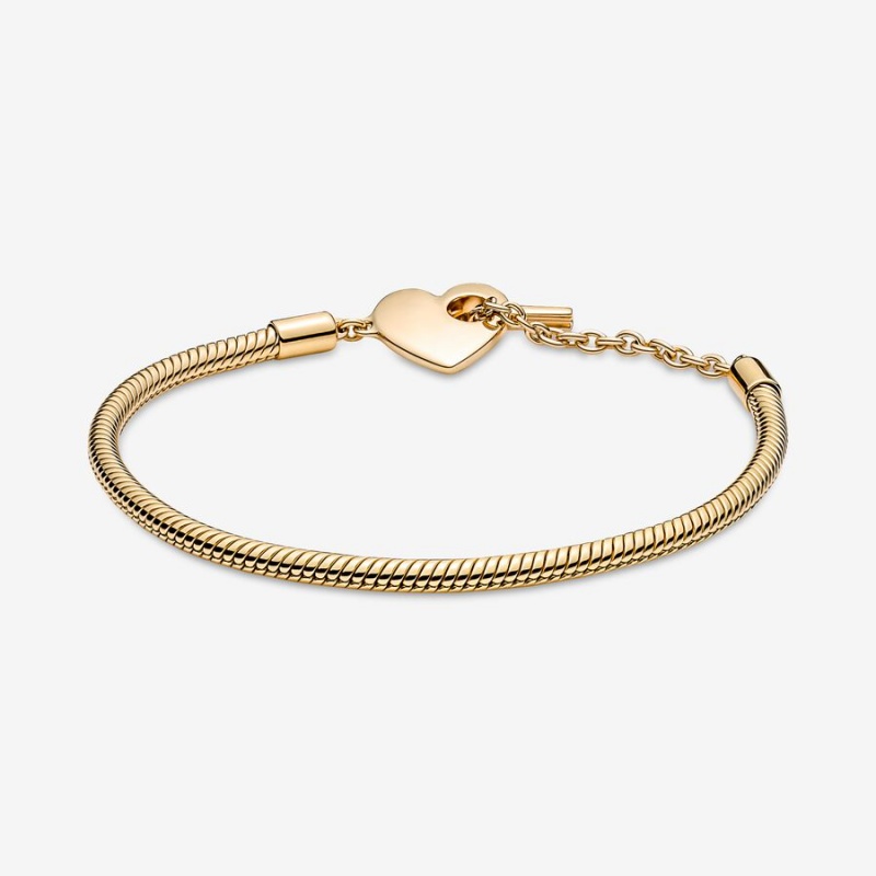 Pandora Moments Heart T-Bar Snake Chain Bracelet Gold Plated | 23750-KNTV