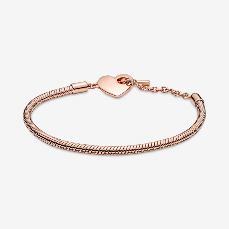 Pandora Moments Heart T-Bar Snake Chain Bracelet Rose Gold Plated | 45367-WINC