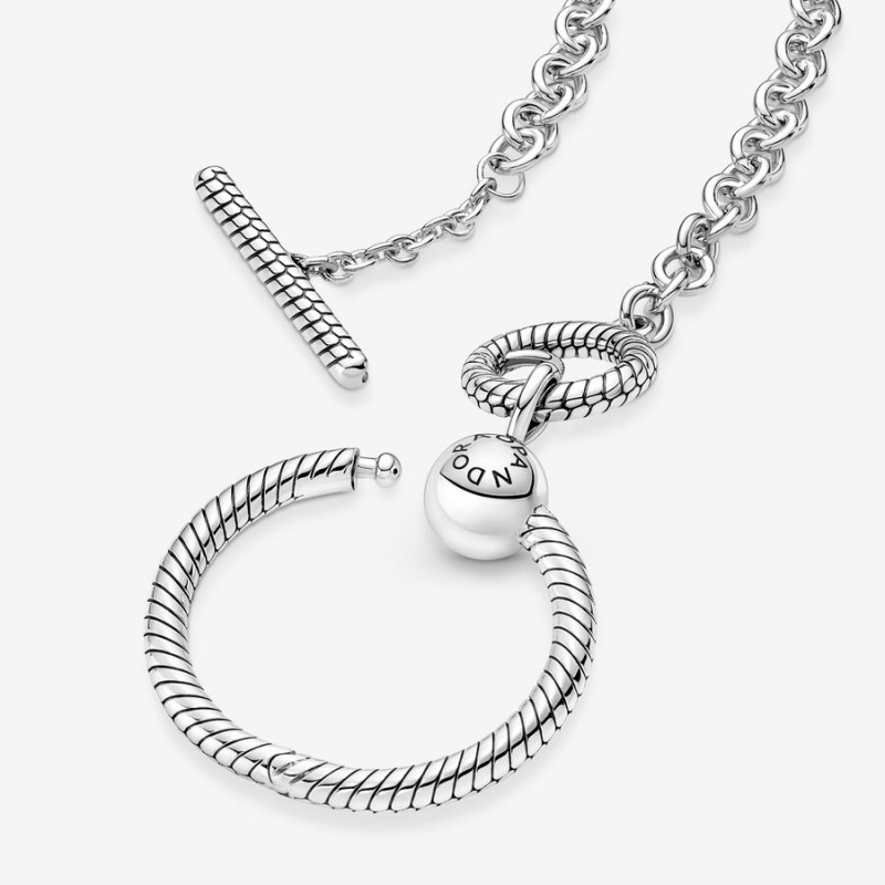 Pandora Moments O Pendant T-bar Necklace Sterling Silver | 40165-EJLF