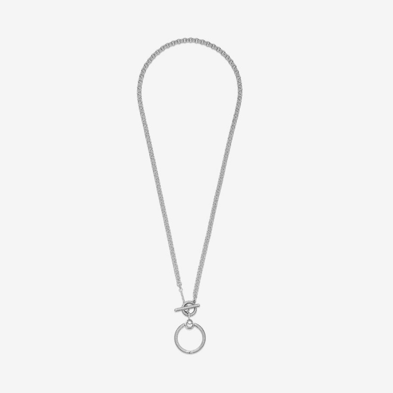 Pandora Moments O Pendant T-bar Necklace Sterling Silver | 40165-EJLF