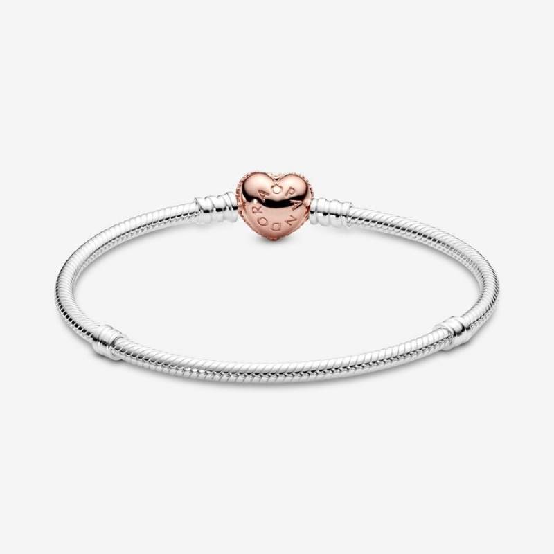 Pandora Moments Pavé Heart Clasp Snake Chain Bracelet Two-tone | 01395-PVMT