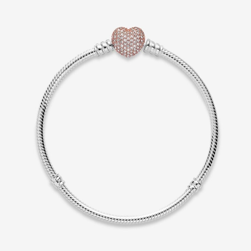 Pandora Moments Pavé Heart Clasp Snake Chain Bracelet Two-tone | 67819-OWUV