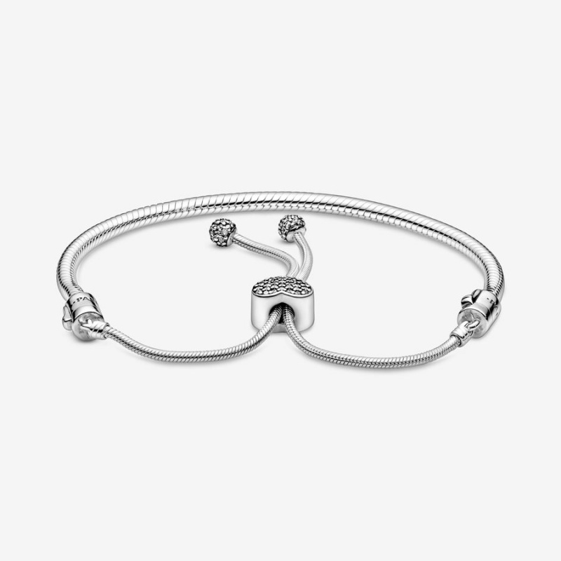 Pandora Moments Pavé Heart Clasp Snake Chain Slider Bracelet Sterling Silver | 60512-CSTR