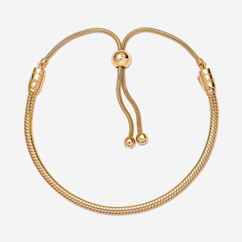 Pandora Moments Snake Chain Slider Bracelet Gold Plated | 13627-YQNC