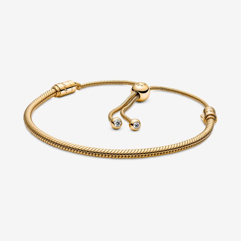 Pandora Moments Snake Chain Slider Bracelet Gold Plated | 13627-YQNC