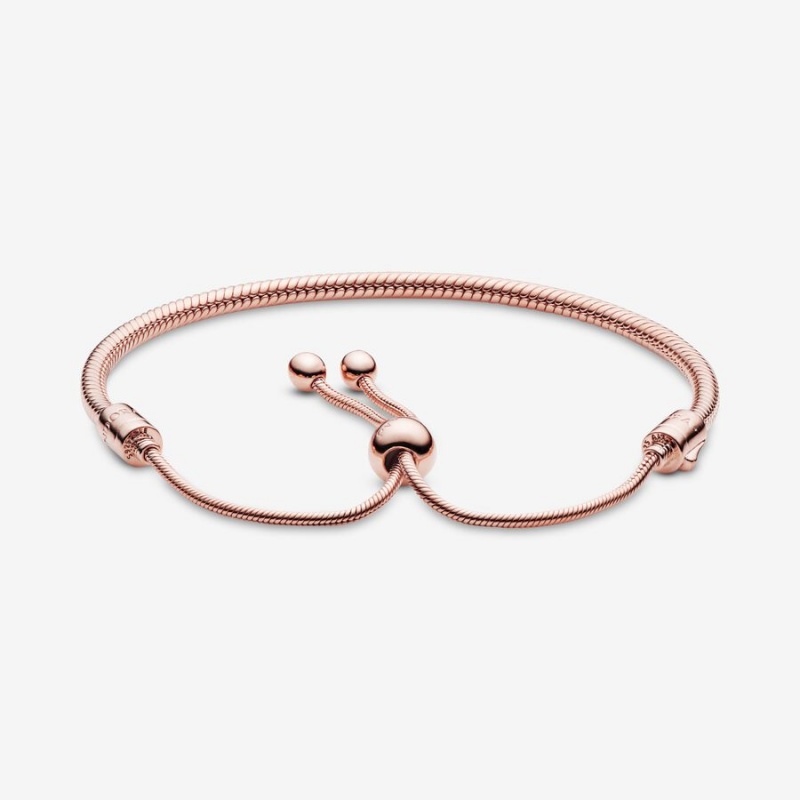 Pandora Moments Snake Chain Slider Bracelet Rose Gold Plated | 87652-WNRL