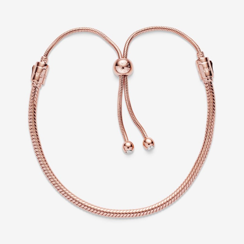 Pandora Moments Snake Chain Slider Bracelet Rose Gold Plated | 87652-WNRL