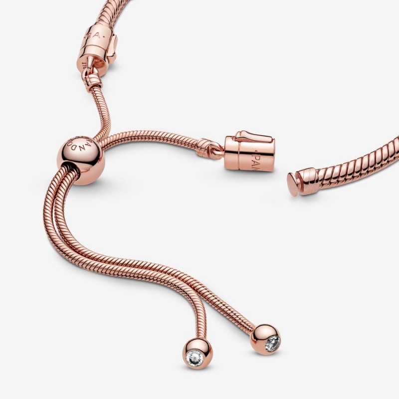 Pandora Moments Snake Chain Slider Bracelet Rose Gold Plated | 87652-WNRL