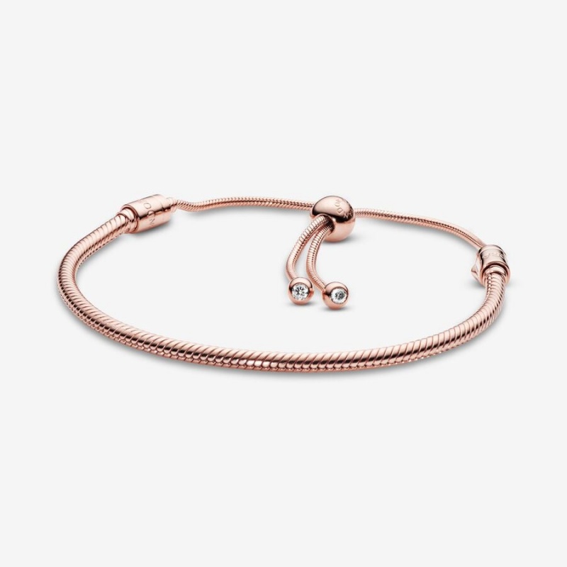 Pandora Moments Snake Chain Slider Bracelet Rose Gold Plated | 87652-WNRL