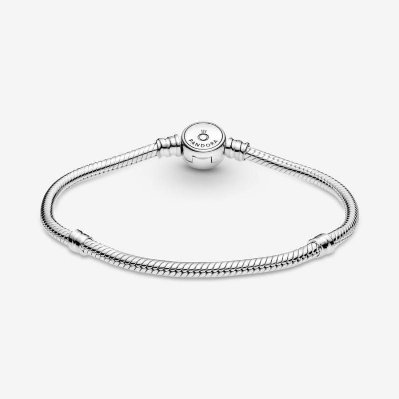 Pandora Moments Sparkling Blue Disc Clasp Snake Chain Bracelet Sterling Silver | 20617-NIWP