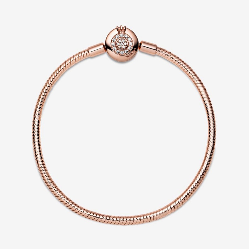 Pandora Moments Sparkling Crown O Snake Chain Bracelet Rose Gold Plated | 20671-BRKV