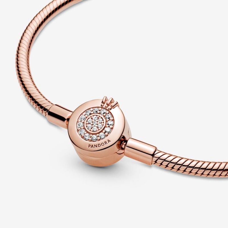 Pandora Moments Sparkling Crown O Snake Chain Bracelet Rose Gold Plated | 20671-BRKV