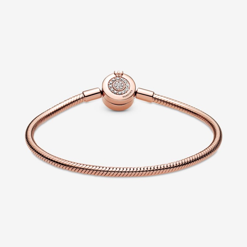 Pandora Moments Sparkling Crown O Snake Chain Bracelet Rose Gold Plated | 20671-BRKV