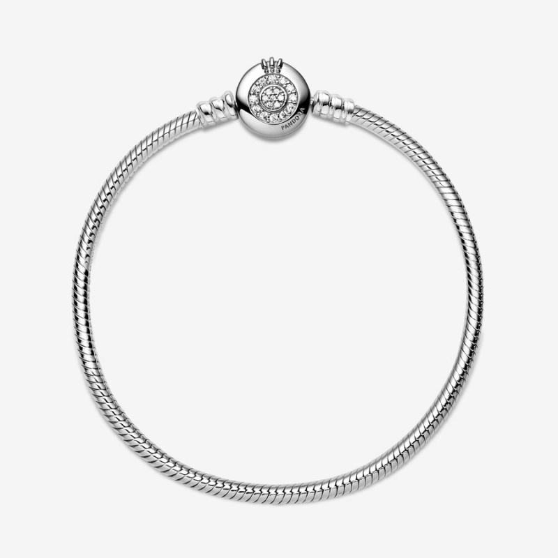 Pandora Moments Sparkling Crown O Snake Chain Bracelet Sterling Silver | 06574-ESUV