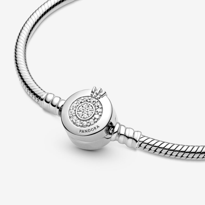 Pandora Moments Sparkling Crown O Snake Chain Bracelet Sterling Silver | 06574-ESUV