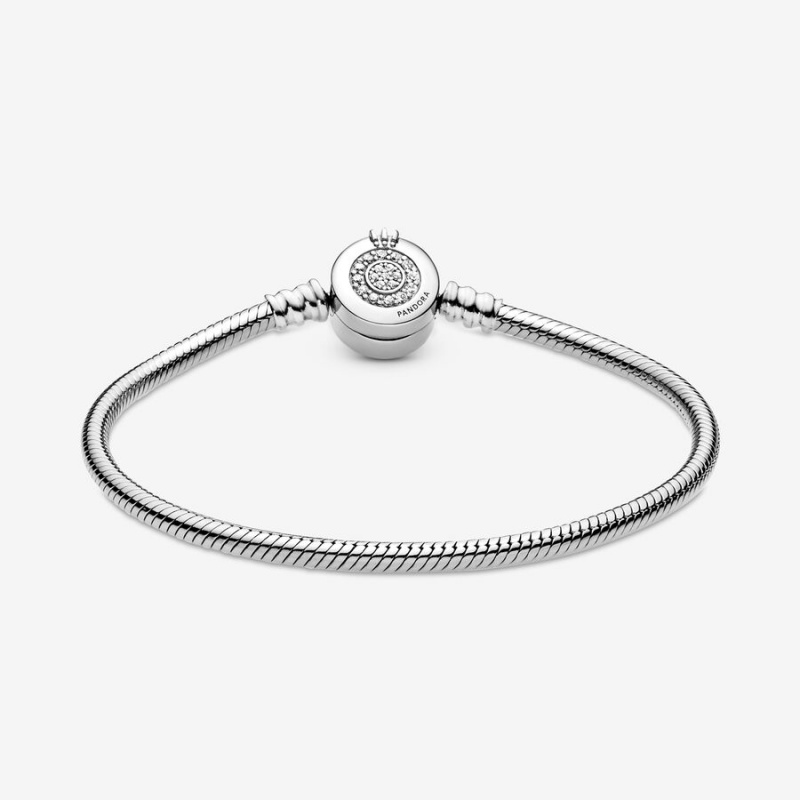 Pandora Moments Sparkling Crown O Snake Chain Bracelet Sterling Silver | 06574-ESUV