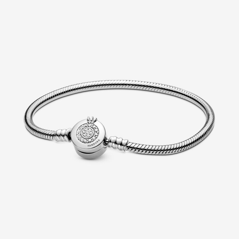 Pandora Moments Sparkling Crown O Snake Chain Bracelet Sterling Silver | 06574-ESUV