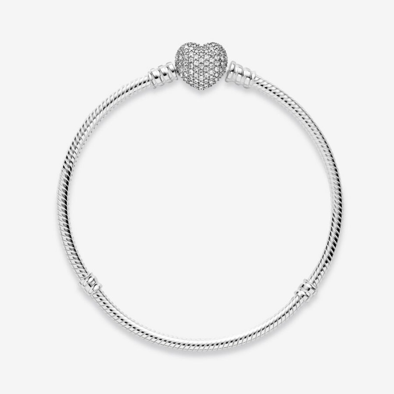 Pandora Moments Sparkling Heart Clasp Snake Chain Bracelet Sterling Silver | 02713-MJNU