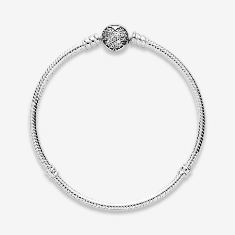 Pandora Moments Sparkling Heart Clasp Snake Chain Bracelet Sterling Silver | 15048-ZHPU