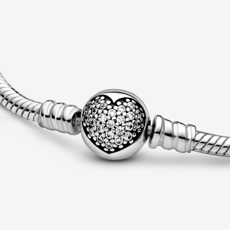 Pandora Moments Sparkling Heart Clasp Snake Chain Bracelet Sterling Silver | 15048-ZHPU