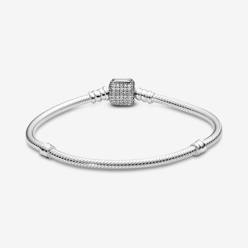 Pandora Moments Sparkling Pavé Clasp Snake Chain Bracelet Sterling Silver | 34527-IUJM