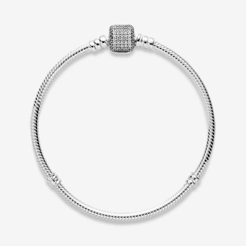 Pandora Moments Sparkling Pavé Clasp Snake Chain Bracelet Sterling Silver | 34527-IUJM