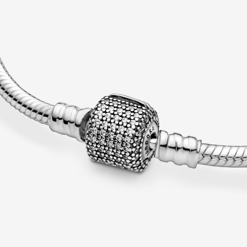 Pandora Moments Sparkling Pavé Clasp Snake Chain Bracelet Sterling Silver | 34527-IUJM